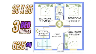 25x25 House Plan || Small 3 BED Rooms House 625 Sq Ft || 25x25 duplex house Design ||2 Marla ||