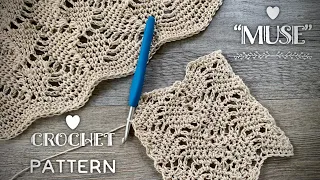 ВЯЖЕМ НЕВЕРОЯТНЫЙ УЗОР КРЮЧКОМ «МУЗА» ПОВОРОТНЫМИ РЯДАМИ 🧚🏻 / «MUSE» LACE CROCHET PATTERN