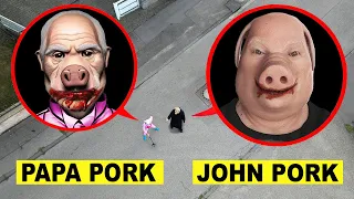 DROHNE überwacht JOHN PORK und PAPA PORK in REAL LIFE um 3 UHR mittags !!