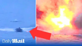 Russian warship blows up 'Ukrainian' marine drone