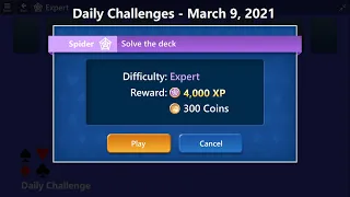 Microsoft Solitaire Collection | Spider - Expert | March 9, 2021 | Daily Challenges