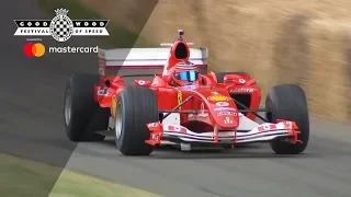 Schumacher's V10 F1 Ferrari F2004 Screams up Goodwood hillclimb