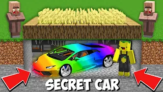 I hide the SECRET RAINBOW CAR UNDER FARM FROM VILLAGERS in Minecraft ! SECRET BASE !