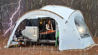 Awesome ! A small van went into the tent ☔ Camping alone in the rain ASMR