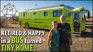 Retired artistic couple converts BUS into TINY HOME w/ clever ideas & murphy bed