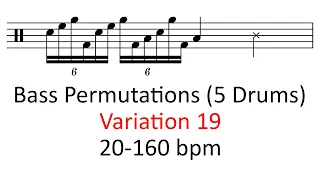 5 drum bass runs permutations (var 19) | 20-160 bpm play-along bass drum splits practice sheet music