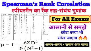 सहसंबंध गुणांक ज्ञात करना | Rank Correlation | Rank Correlation in Hindi | Spearman's Correlation