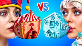 Défi Couleur ! Pomni vs Elsa ! On Construit une Tiny House à la Maison !