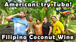 Americans harvest & taste Filipino Coconut Wine! Tuba! Province Hospitality and Delicious Fruits!