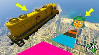 GTA 5 🐷 MEGA RAMPA CON TRENO IMPOSSIBILE !!! 🐷 DAJE !!!