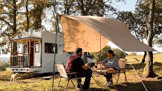 A WINDY CARAVAN CAMP IN AUTUMN | WE HEARD INTERESTING ANIMAL SOUNDS