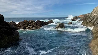 Gentle Peaceful and Calming Ocean Waves Crashing into a Rocky Coastline, Big Sur, CA