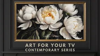 TV Art Screensaver 4K Frame TV Hack - White Peony Floral Painting Wallpaper Background No Sound