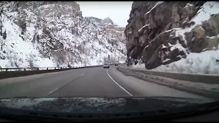 Rocky Mountains scenic drive|Colorado| Interstate highway I-70 west in winter| Denver to Rifle| USA|