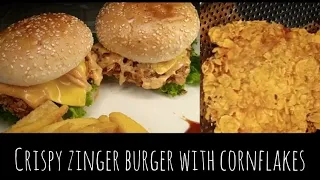 Crispy Chicken Zinger Burger With Corn Flakes Coating - Zinger Burger Recipe By Cuisine With Narmeen