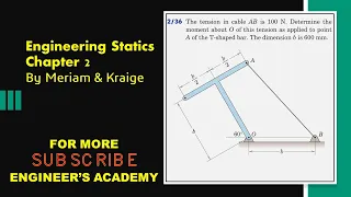 Determine moment about O of the tension applied to point A of the T shaped bar | Engineers Academy