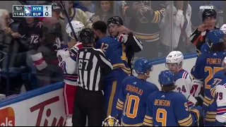 Jokiharju gets hit from behind by Chris Kreider... scrum ensues