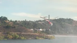 Canyon Fire helicopters refilling at Walnut reservoir