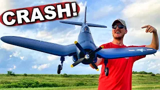 You Won't Believe This Crash on Brand New E-Flite Corsair RC Warbird Plane!!!