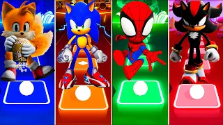 Tails vs Sonic vs Spider Man vs Shadow || Tiles Hop EDM Rush