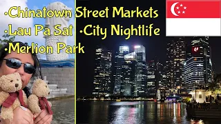 Day 2 in Singapore (part 2) - Chinatown Street Markets, Lau Pa Sat, and Merlion Park - at night!