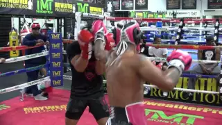 Kevin Lee sparring inside the Mayweather Boxing Club