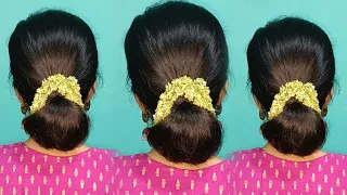 How To Make Bun In Short Hair With Gajra / Messy Bun Hairstyle For Wedding Saree With Gajra