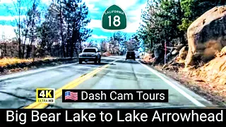 Driving from Big Bear Lake Ski Resort to Lake Arrowhead Village - 4K