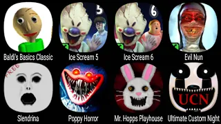 Baldi's Basics Classic, Ice Scream 5, Ice Scream 6, Evil Nun, Slendrina, Poppy Horror, Mr.Hopp's ...