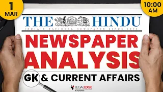 The HINDU for CLAT 2025 (1st March) | Current Affairs for CLAT | Daily Newspaper Analysis