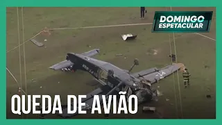 Domingo Espetacular investiga a queda do avião que levava paraquedistas no interior de SP