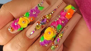 Acrylic Fill+3dFlowers and Bling | Acrylic Tutorial | Beginner Friendly