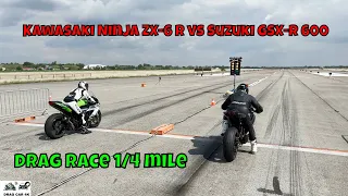 Kawasaki Ninja ZX-6 R vs Suzuki GSX-R 600 motorcycle drag race 1/4 mile 🚦🚗 - 4K UHD