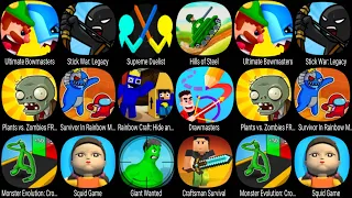 Ultimate Bowmasters, Stick War Legacy, Supreme Duelist, Plants vs Zombies FREE, Squid Game