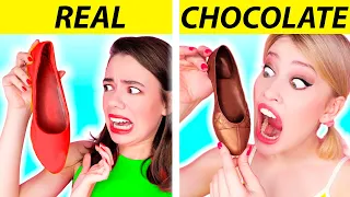 REAL FOOD VS CHOCOLATE FOOD CHALLENGE | Funny Pranks!! Taste Test by Ideas 4 Fun CHALLENGE