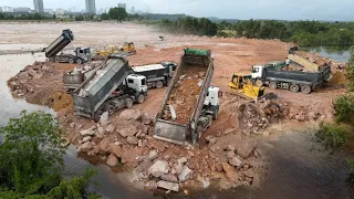 Part.84| Amazing Komatsu Dozer Push Stone To Filling Up Water Area To Development Performance Place