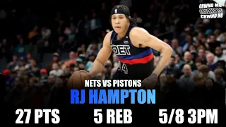 RJ HAMPTON 27 PTS 5 REB 5/8 3PM HIGHLIGHTS | NETS VS PISTONS