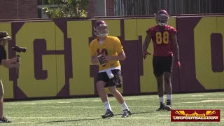 Quarterback warm-up drills from USC’s first practice