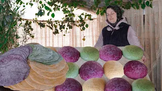 Village Woman's life in the Caucasus mountains! - How to make fresh colored pasta in the village?