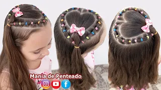 Penteado Infantil Coração com Ligas 💖| Heart Hairstyle with Elastics 💖| Hairstyle for Girls💖