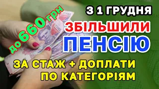 з 1 грудня + 660 грн. Збільшення ПЕНСІЇ за стаж, мінімальної, максимальної та доплати по категоріям