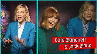 Cate Blanchett and Jack Black lose it over reporter's matching outfit! #HouseWithAClock