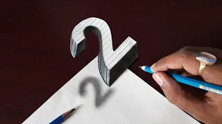 3D Trick Art On Line Paper | Floating Number 2 | Paper Art | Drawing Skill