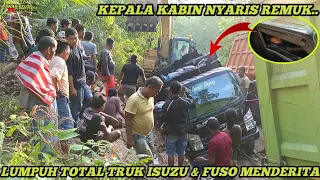 Lumpuh Total !! Isuzu Euro 4 & Truk Fuso Menderita Di Kubangan Lumpur Tiga Alat Berat Sampai Nyerah