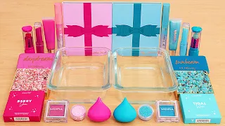 Pink vs Teal - Mixing Makeup Eyeshadow Into Slime ASMR