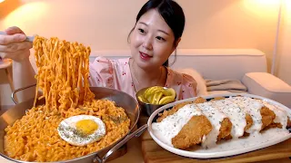 바삭바삭 생선까스 타르타르소스 듬뿍 꾸덕꾸덕 까르보불닭볶음면 먹방 Fish cutlets Carbo fire Chicken Noodles Mukbang Eatingsound