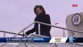 Vice President Kamala Harris lands in Milwaukee