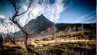Горы, дерево, облака "Потрясающее северное сияние Природа Таймлапс"