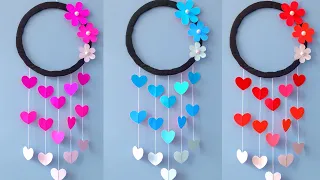 Heart & Flower Wall Hanging / How to make simple Paper craft Ideas / valentine's day room decor diy