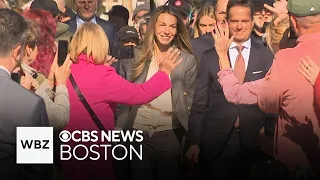 Crowds gather outside courthouse as Karen Read murder trial gets underway